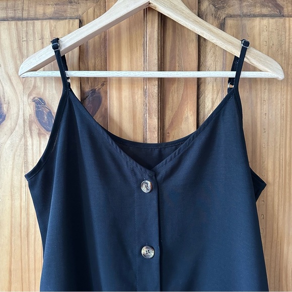 A-Line Black Button-Down Sleeveless Blouse Thin Straps Tank Top - Picture 3 of 10